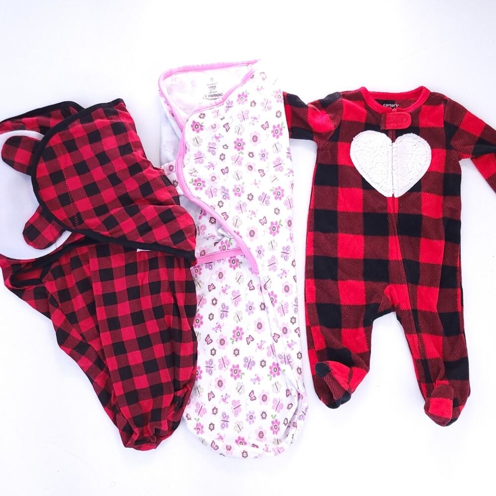 Lot of 2 Swaddlers & One Piece Buffalo Print Carters, SwaddleMe, PeanutShell